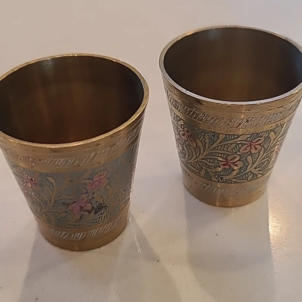 Vintage Brass Shot Glasses from India